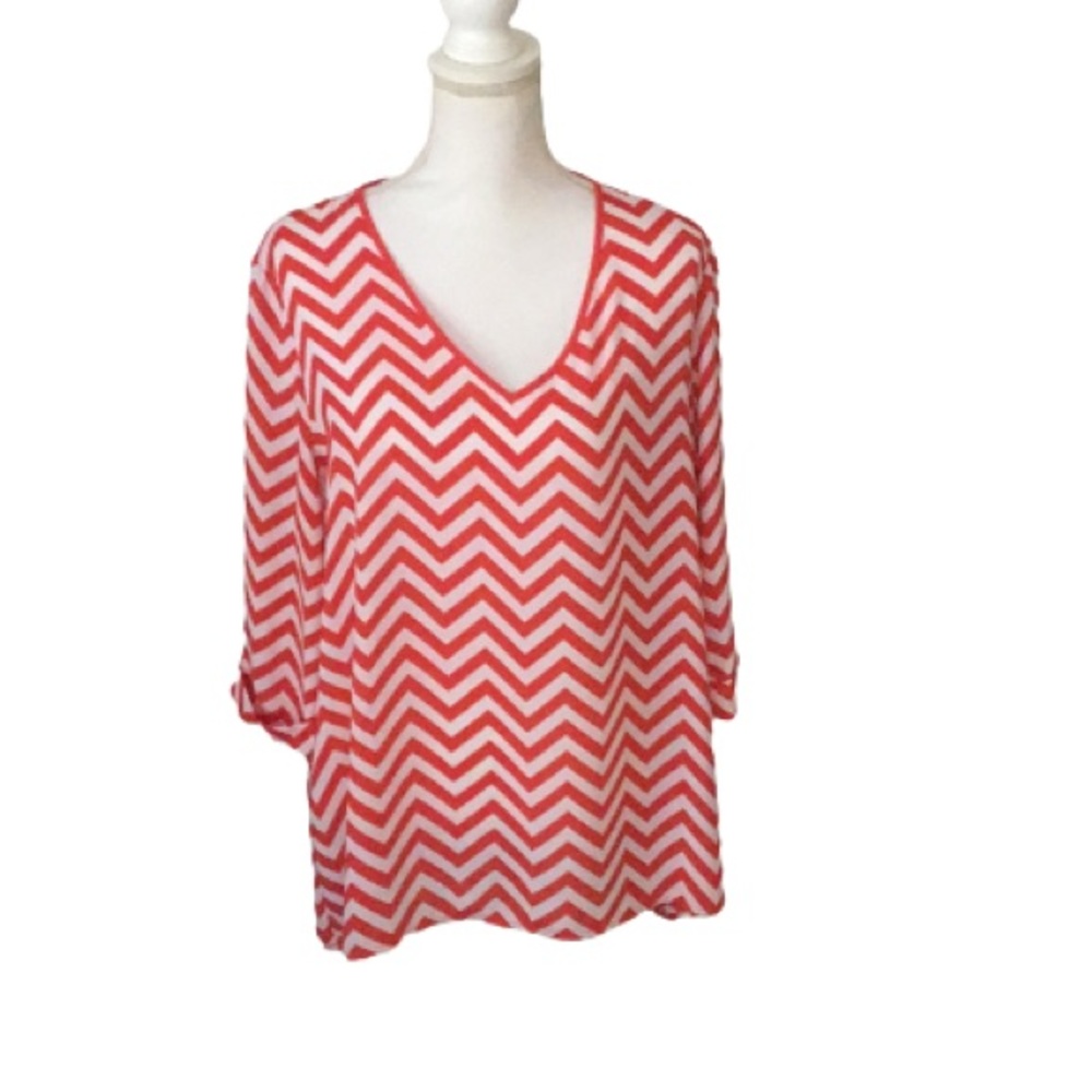 Kiara orange and white high low blouse size XL
